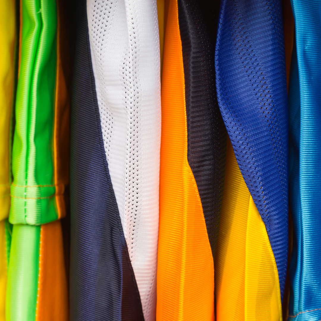 A close-up photo of sport swag items.