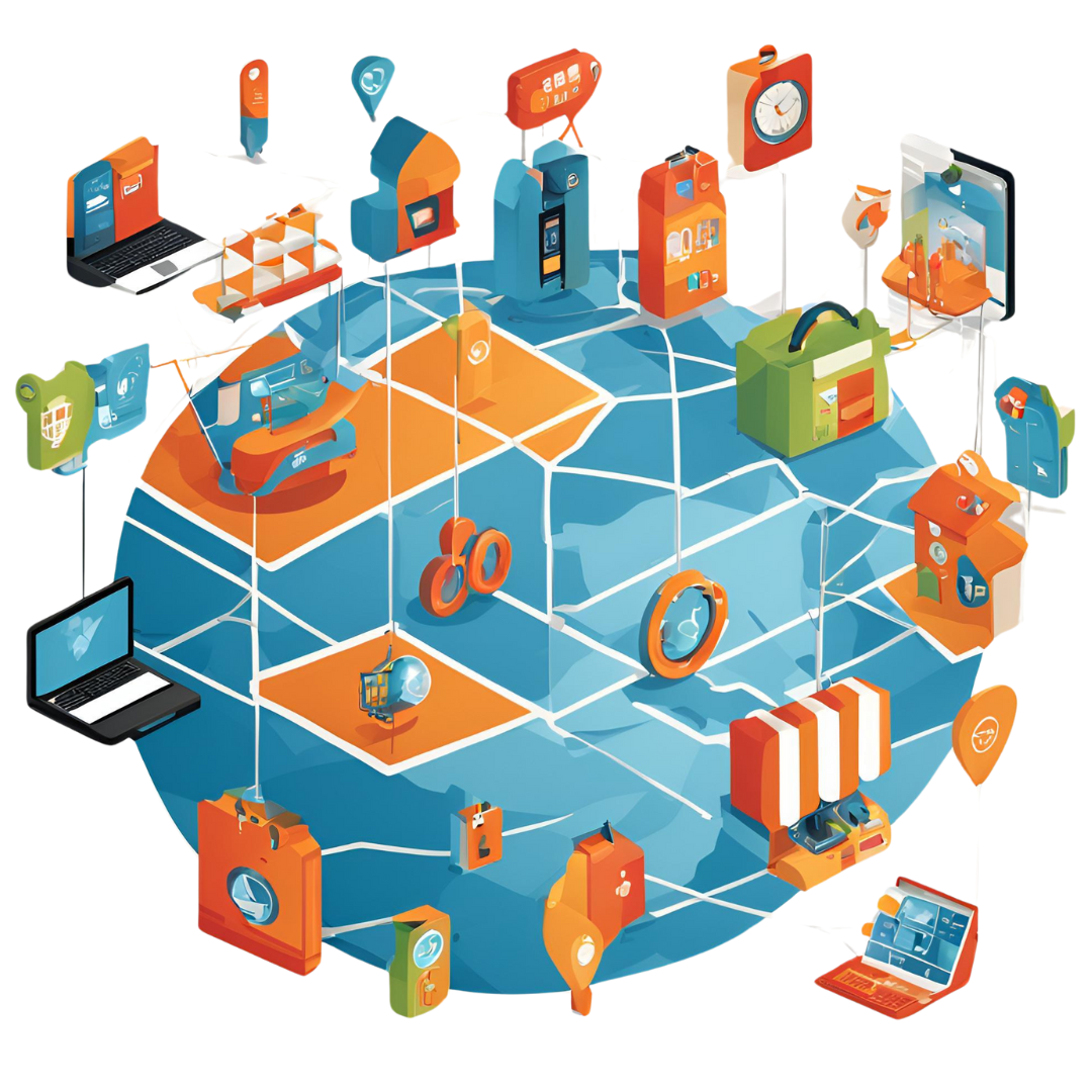 A graphic showing different elements of an online store showing why an online store is essential for branded merchandise.