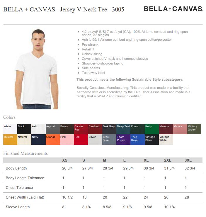 Unisex V-Neck Tee - Bella + Canvas 3005