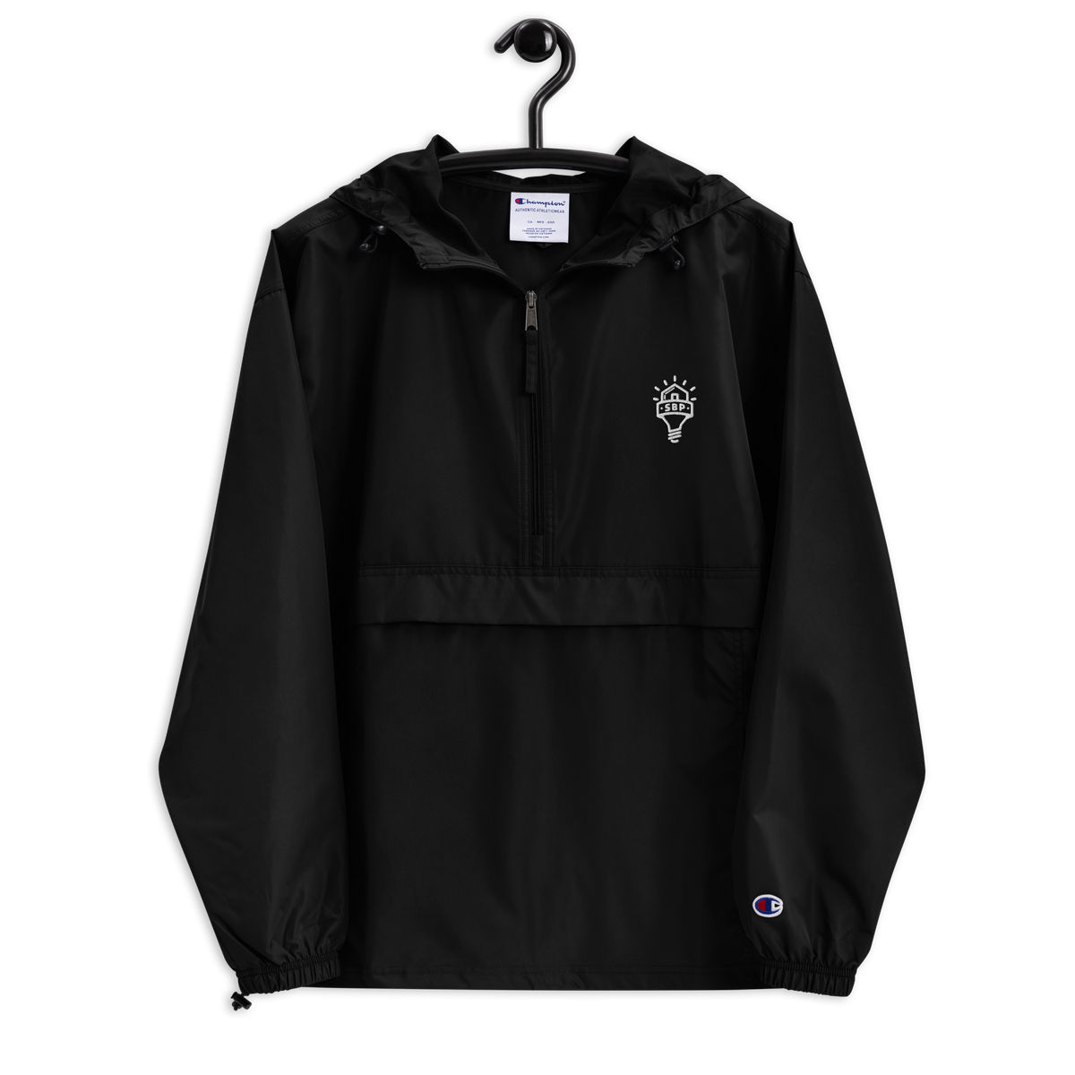 Embroidered Champion Packable Jacket - Black