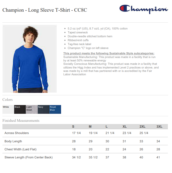 Men's Champion Long Sleeve Shirt in White