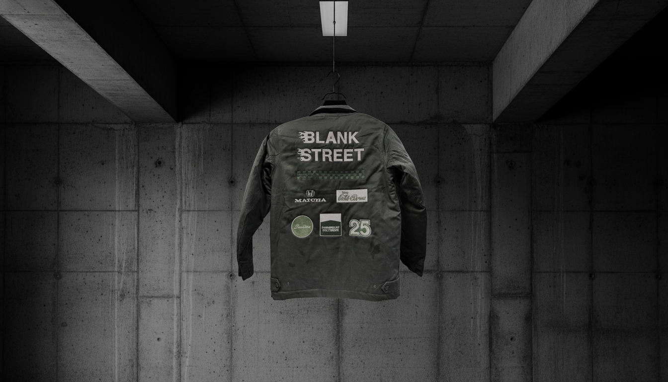 Custom Blank Street merch swag jacket made from durable cotton twill fabric featuring screen printed graphics and stitched logo patches, premium branded workwear apparel for merch solutions and streetwear collections